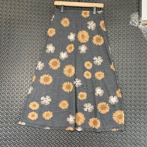 Vintage Fundamental Things Gray Yellow Sunflower A-Line Skirt Women's Size M USA